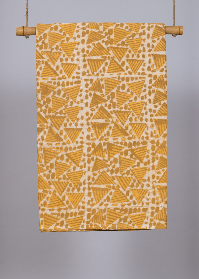 Illusory Triangles Dull Mustard Hand Block Printed Cotton Mulmul Fabric