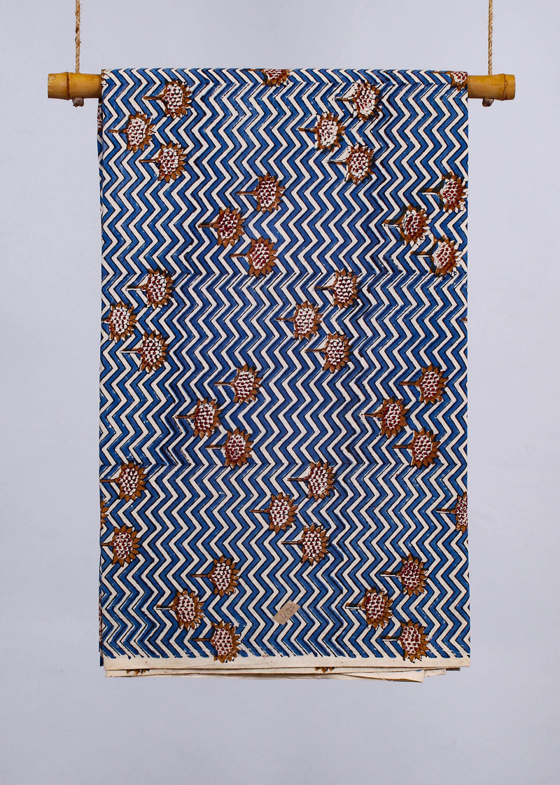 Moonshine Waves  Blue Cotton Hand Block Printed Fabric