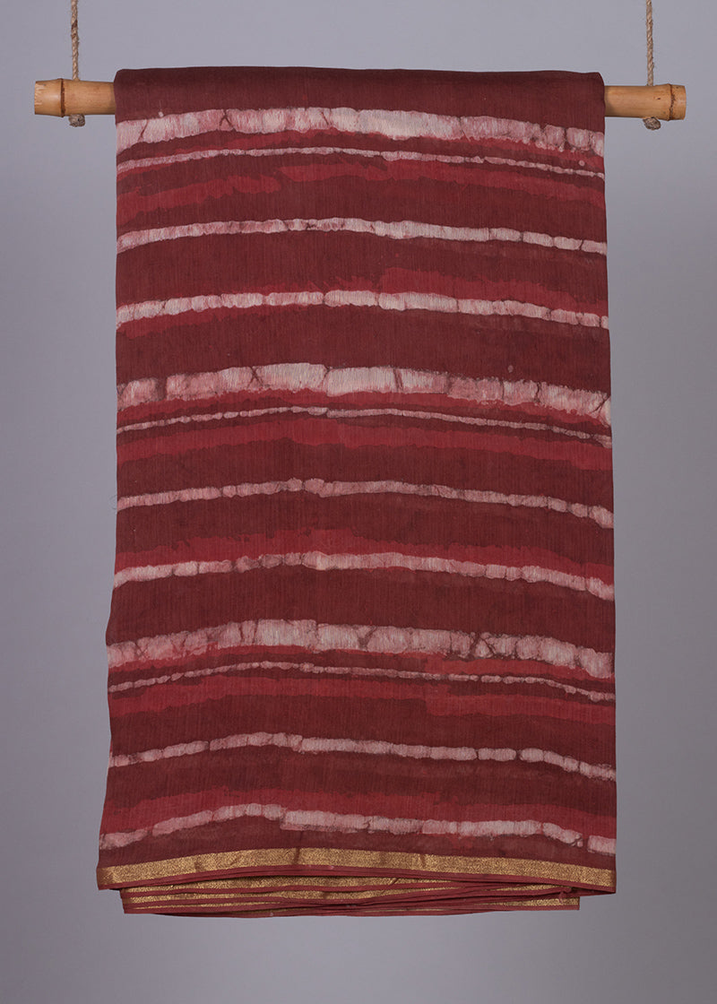 Chanderi Naarangi Leher Hand Block Printed Fabric (1.00 Meter)