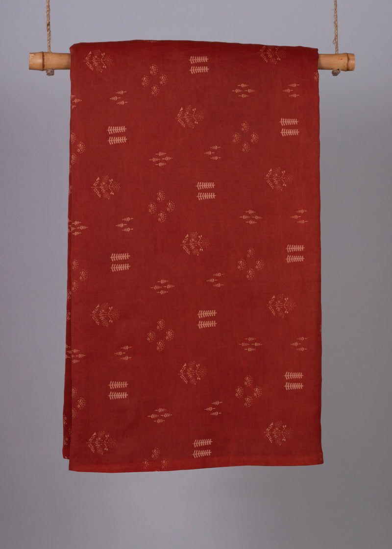 Chanderi Red Khadi Butti Hand Block Printed Fabric (2.30 Meter)