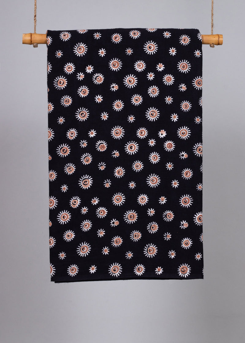 "Dance of the Sunflowers Brown and Black  Cotton Hand Block Printed Fabric " (3.50 Meter)