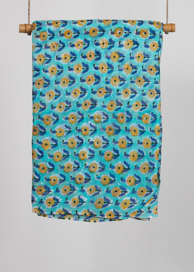 Merrier Aqua Georgette Hand Block Printed Fabric