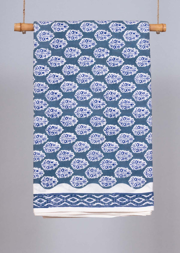 Rosebud Blue Cotton Hand Block Printed Fabric