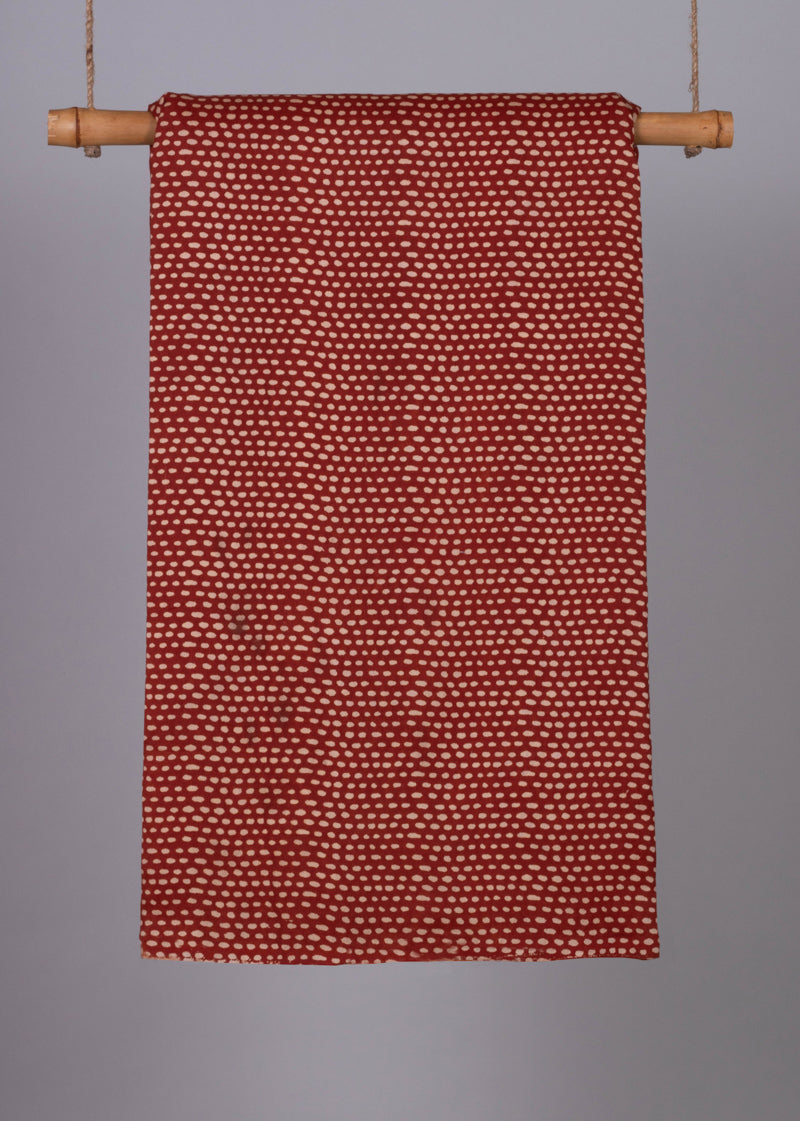 Chanderi  Red Bindu Rekha  Hand Block Printed Fabric (2.5 Meter)