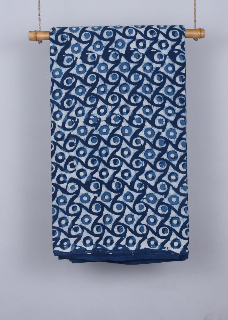 Caper Indigo Cotton Hand Block Printed Fabric (1.00 Meter)