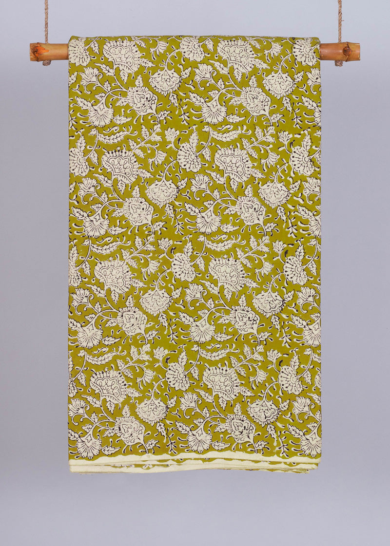 Paradise Mustard Cotton Hand Block Printed Fabric