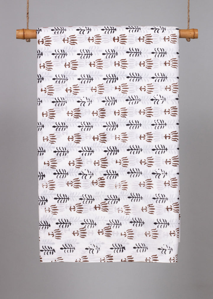 "Saplings in Rows Brown and Black  Cotton Hand Block Printed Fabric "