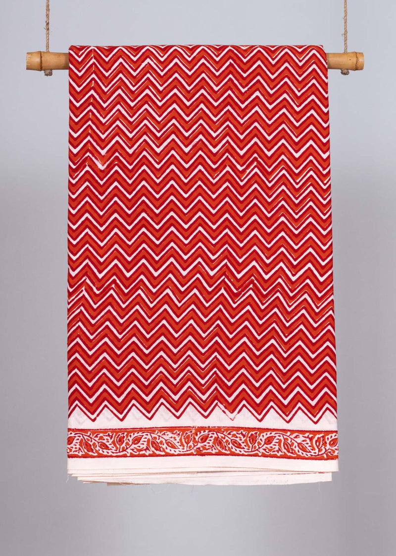 Flutter Red Cotton Hand Block Printed Fabric (3.80 Meter)
