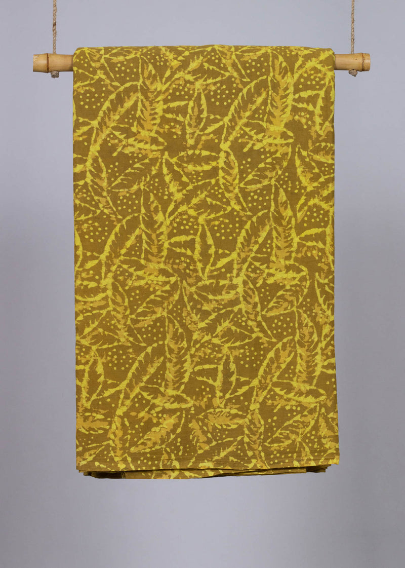 Oak Leaves Mustard Cotton Hand Block Printed Fabric (3.00 Meter)