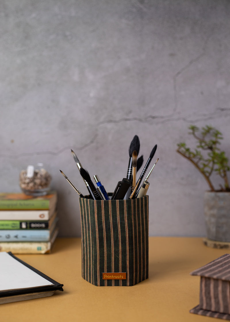 Artless Charcoal Hand Block Print Pen Stand