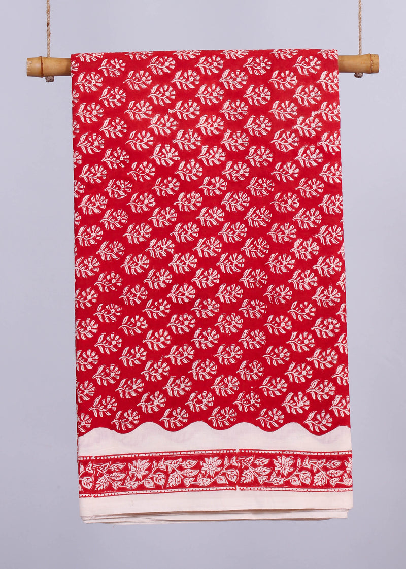 Dahlia Dreams Red Cotton Hand Block Printed Fabric (2.00 Meter)