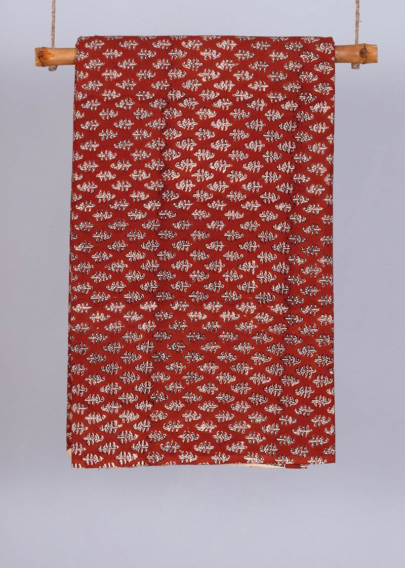 Euphony Carmine Cotton Hand Block Printed Fabric  (2.60 Meter)