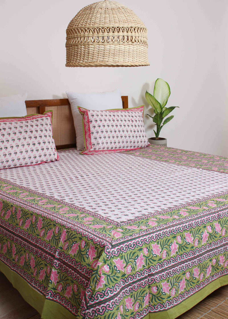 Coastal Buds Cotton Hand Block Printed Bed Linens