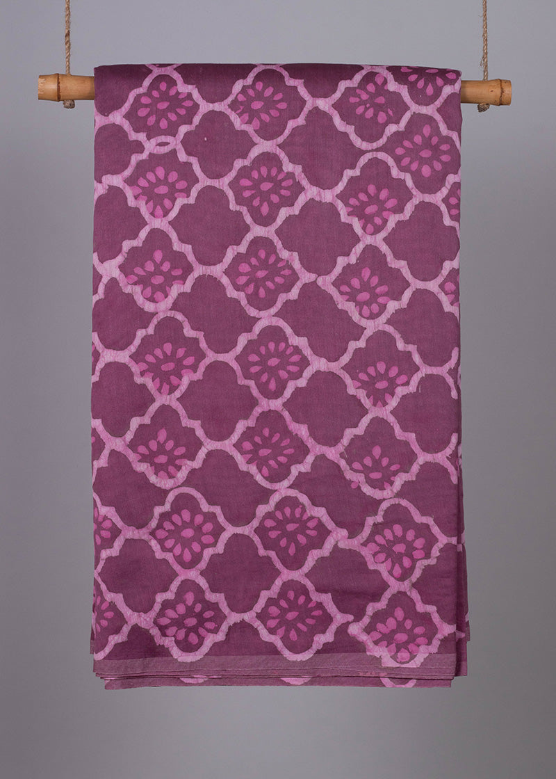 Silver Frames Taffy Pink Hand Block Printed Chanderi Fabric