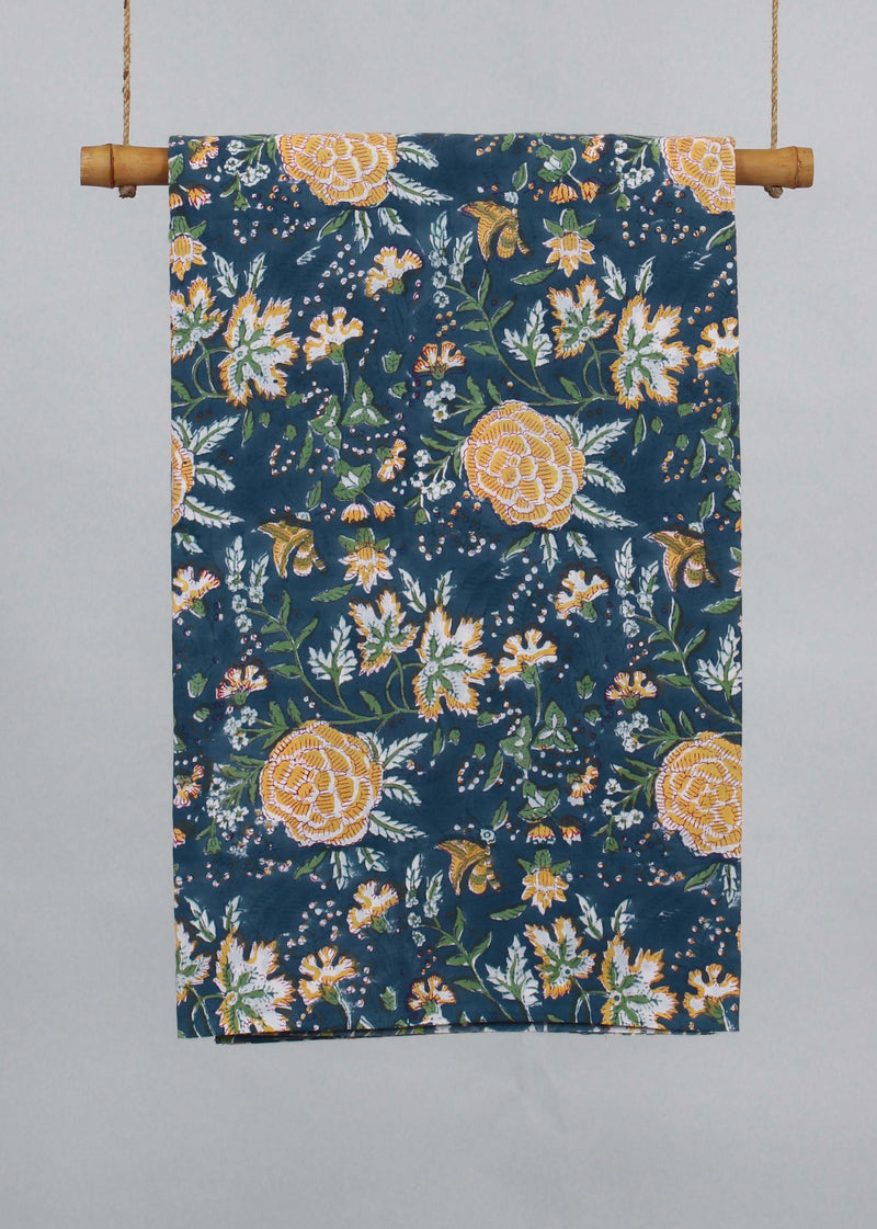Golden Rose Cotton Hand Block Printed Fabric (3.00 Meter)