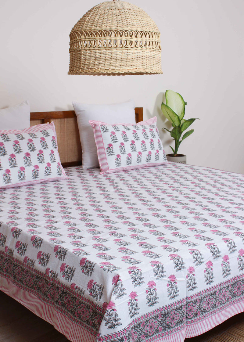 Blushing Light Cotton Hand Block Printed Bed Linens