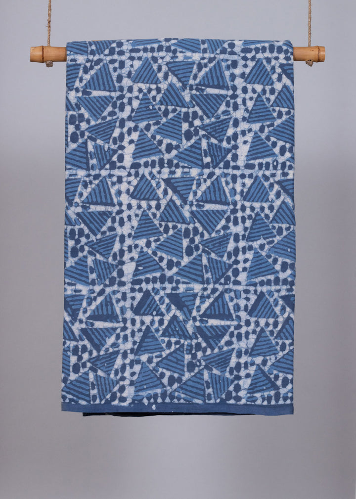 Illusory Triangles Cobalt Blue and Dark Blue  Hand Block Printed Cotton Mulmul Fabric