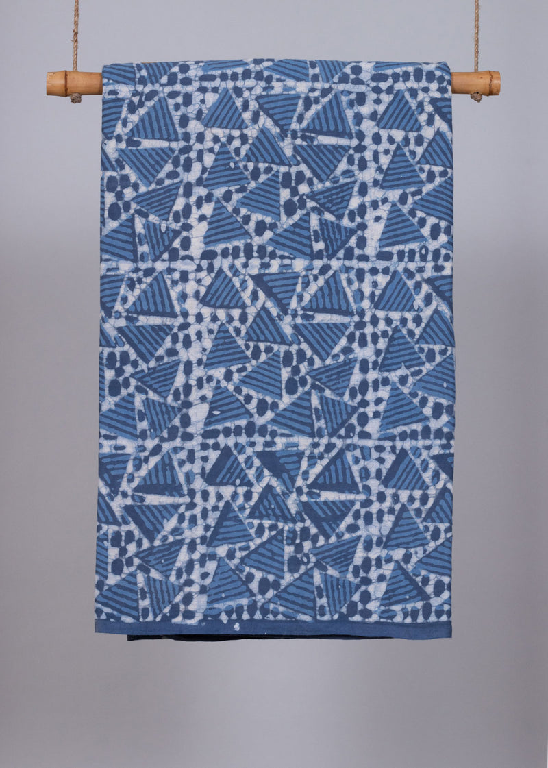 Illusory Triangles Cobalt Blue and Dark Blue  Hand Block Printed Cotton Mulmul Fabric