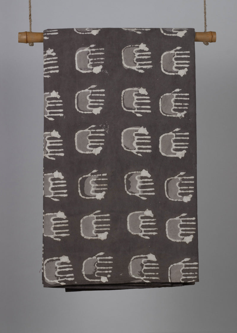 Grassland  Taupe Gray Hand Block Printed Fabric