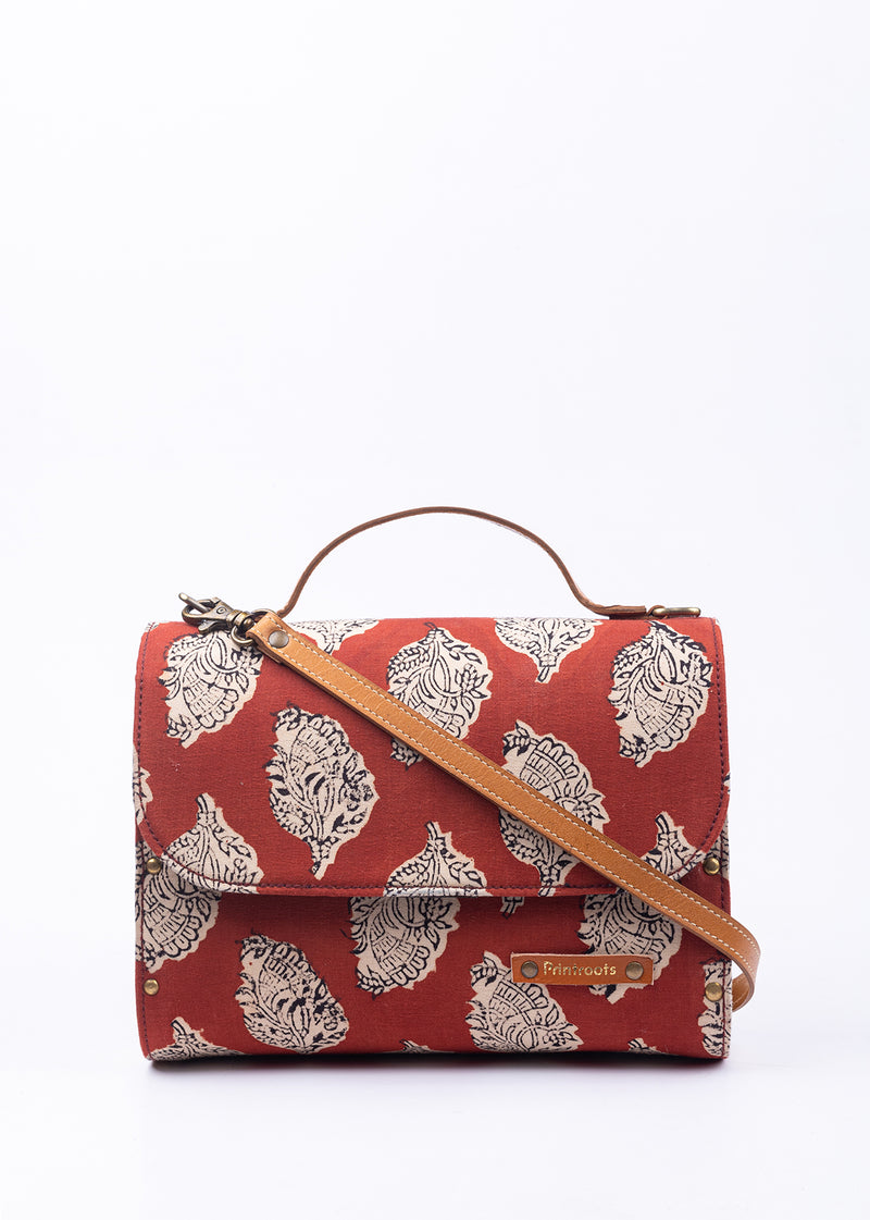 Forest Fire Hand Block Printed Leather Sling Bag