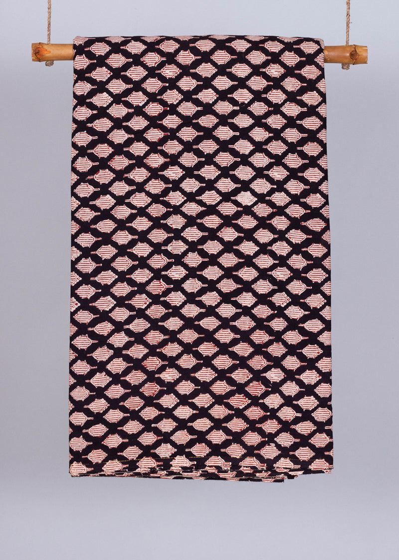 Aperture Black Cotton Hand Block Printed Fabric