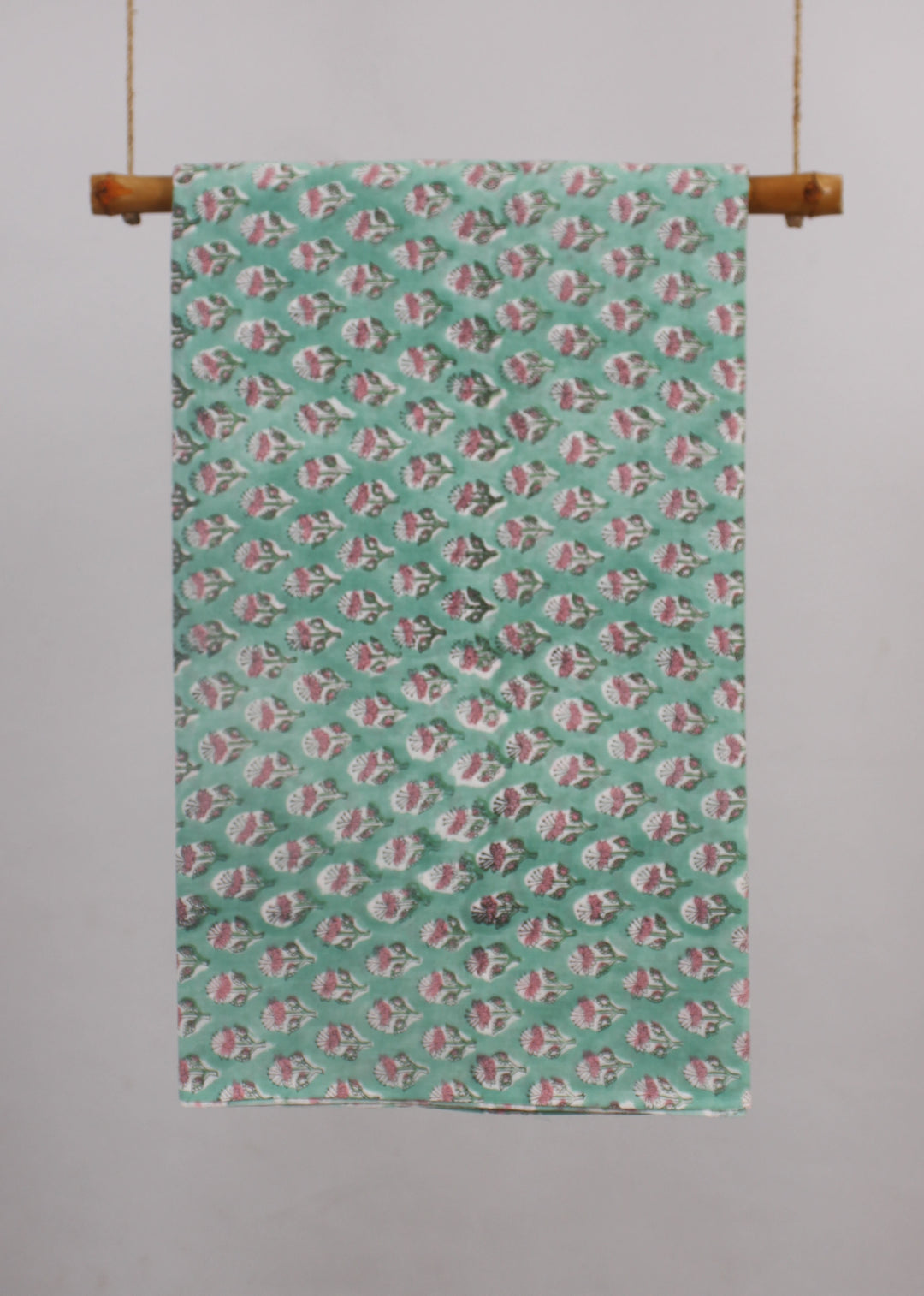 Wishing Green Booti Cotton Mulmul Hand Block Printed Fabric