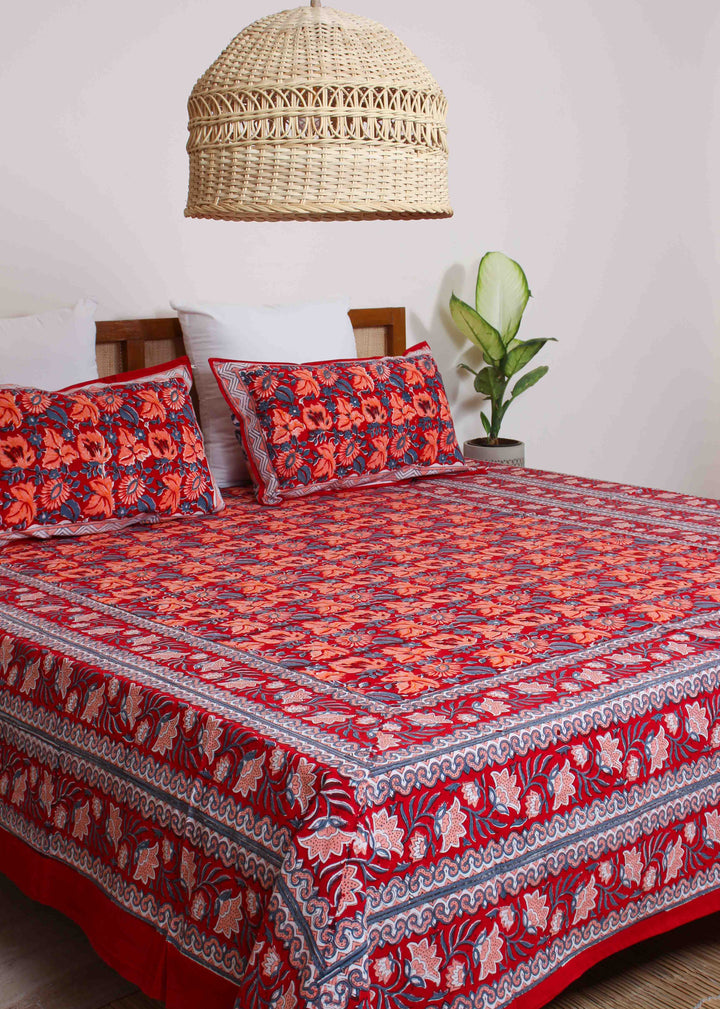 Fire Lilies Cotton Hand Block Printed Bed Linens