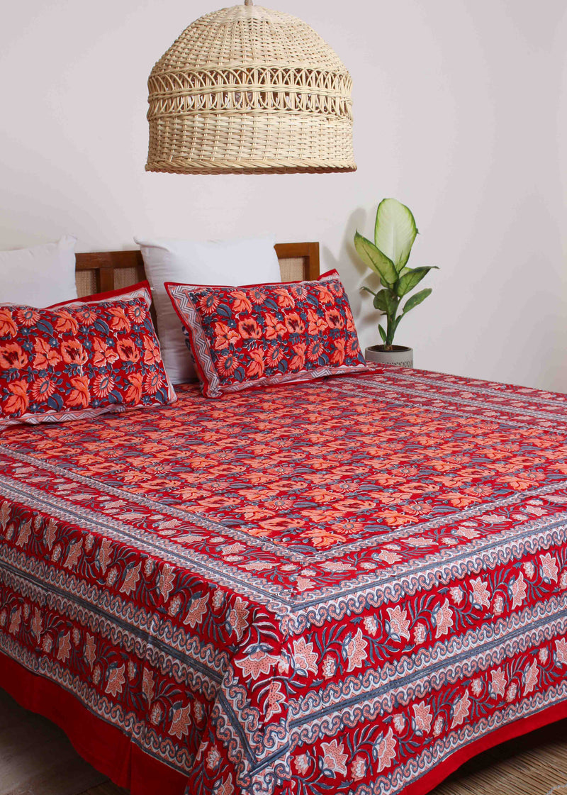 Fire Lilies Cotton Hand Block Printed Bed Linens