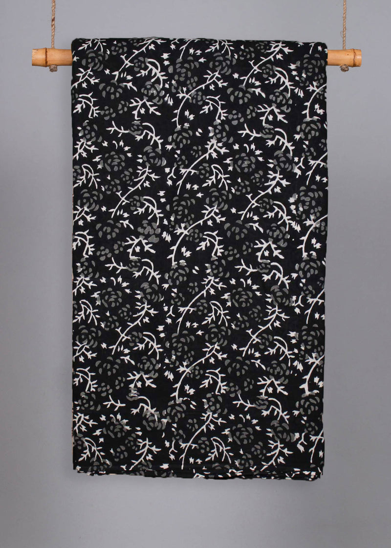 A Swish of Winds Black Cotton Hand Block Printed Fabric (4.70 Meter)