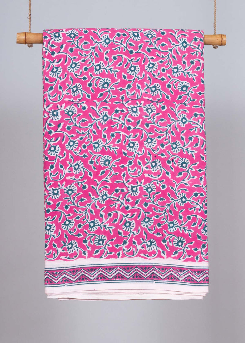 Meadow Pink Cotton Hand Block Printed Fabric