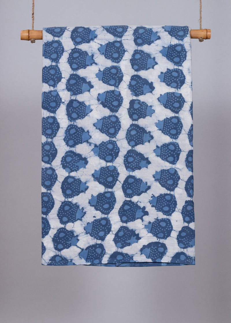 Illusory Orchard Cobalt Blue and Dark Blue Hand Block Printed Cotton Mulmul Fabric (2.30 Meter)