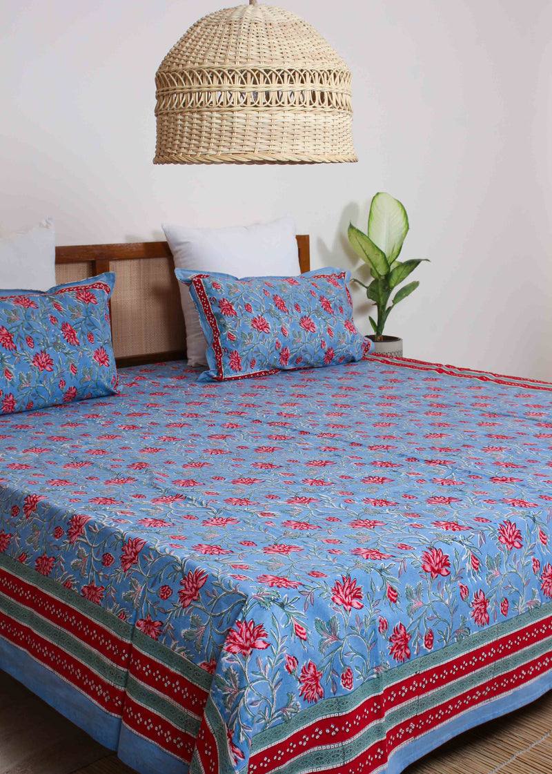 Ballad of the Lovelorn Blue Cotton Hand Block Printed Bed Linens