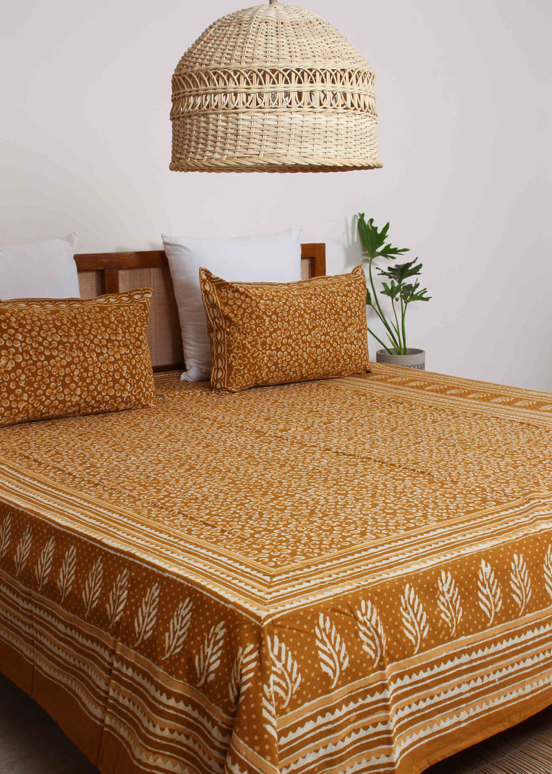 Golden Hour Glows Amber Gold Cotton Hand Block Printed Bed Linens