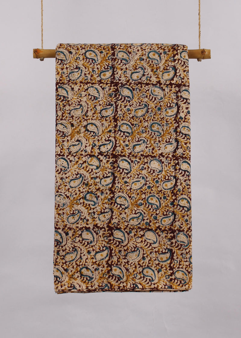 Kacchi Keri Dayglow Cotton Kalamkari Hand Block Printed Fabric