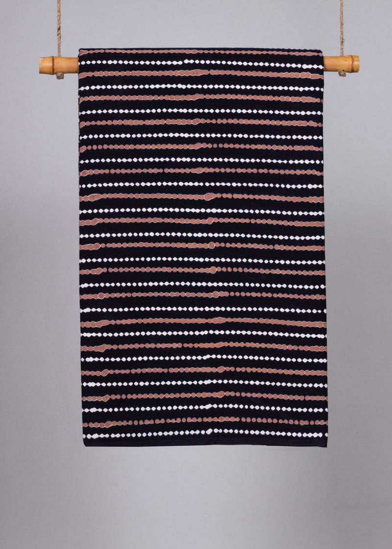 "Strings of Beads Brown and Black Cotton Hand Block Printed Fabric " (3.80 Meter)