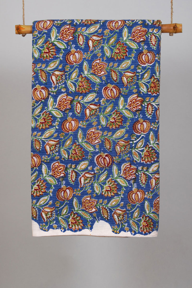 Rainforest Indigo Cotton Hand Block Printed Kantha Fabric