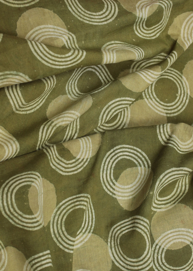 Rain Land Olive Cotton Hand Block Printed Fabric