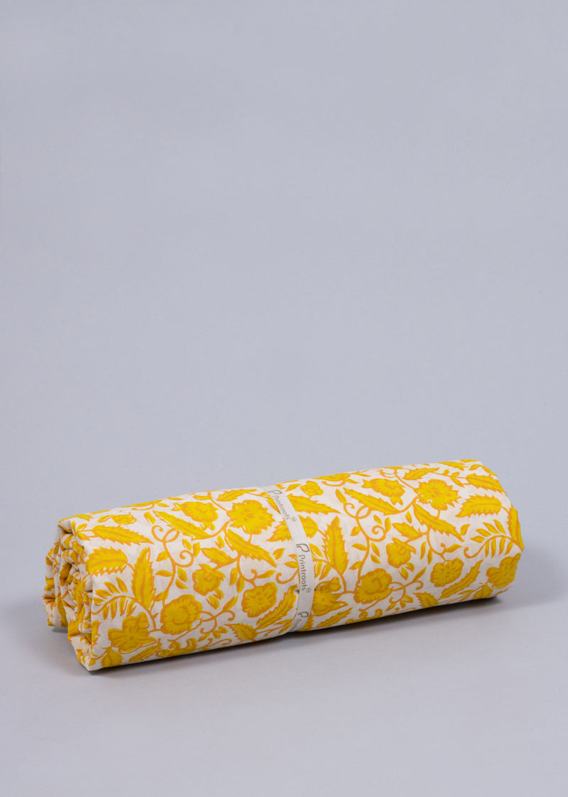 Vineyard Yellow Cotton Hand Block Printed Fabric