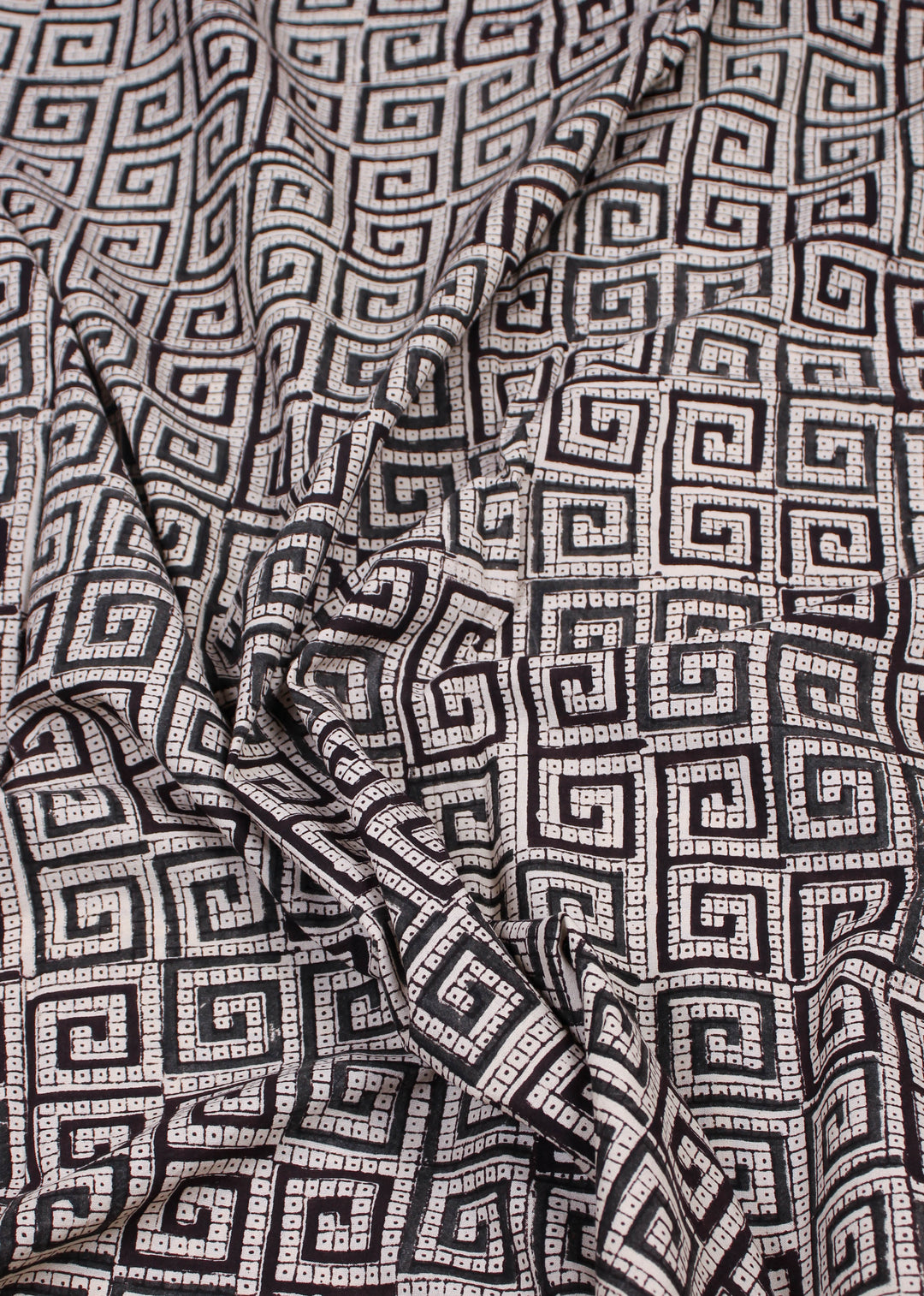 Puzzles Black Cotton Hand Block Printed Fabric