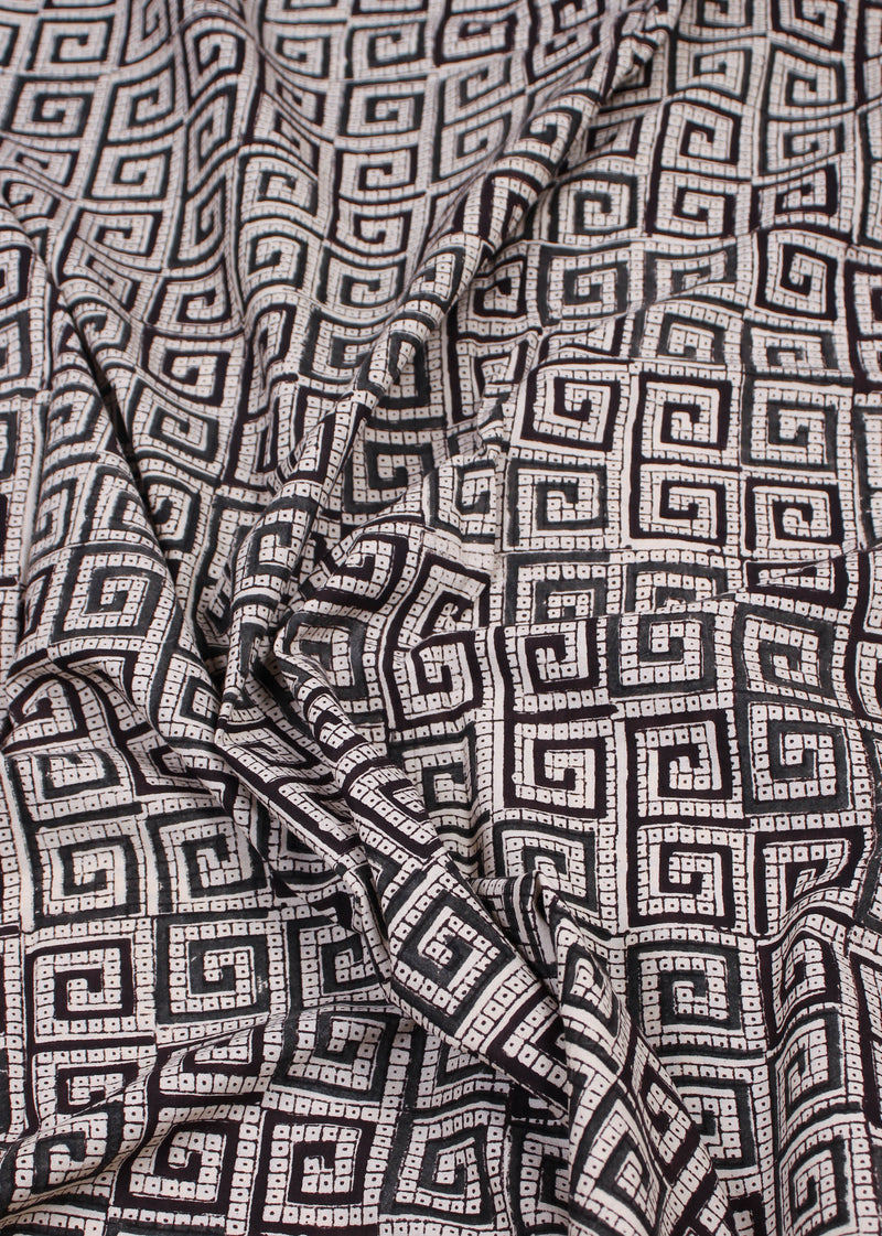 Puzzles Black Cotton Hand Block Printed Fabric