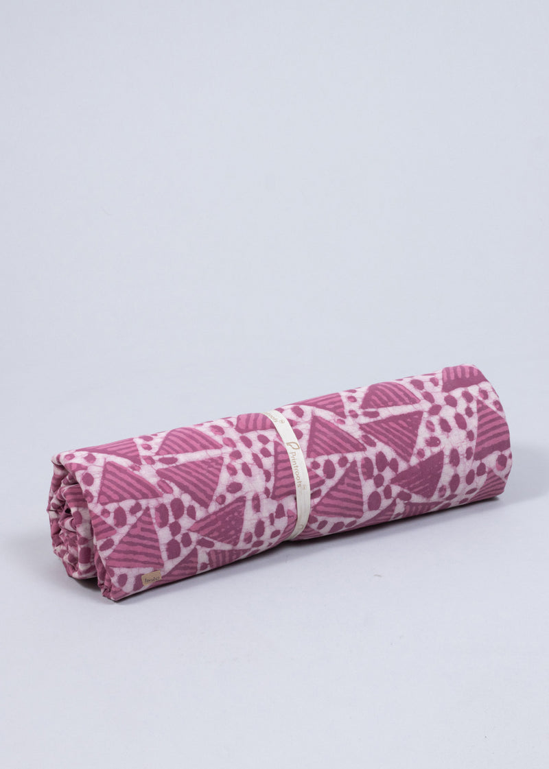 Illusory Triangles Pink Hand Block Printed Cotton Mulmul Fabric (1.30 Meter)