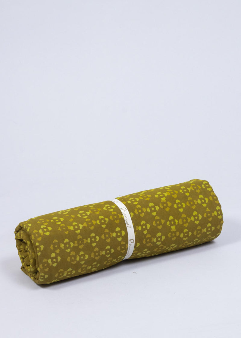 Coastal Beacon Mustard Mulmul Hand Block Printed Fabric (3.00 Meter)