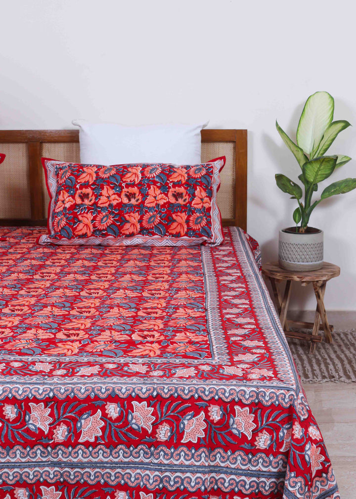 Fire Lilies Cotton Hand Block Printed Bed Linens