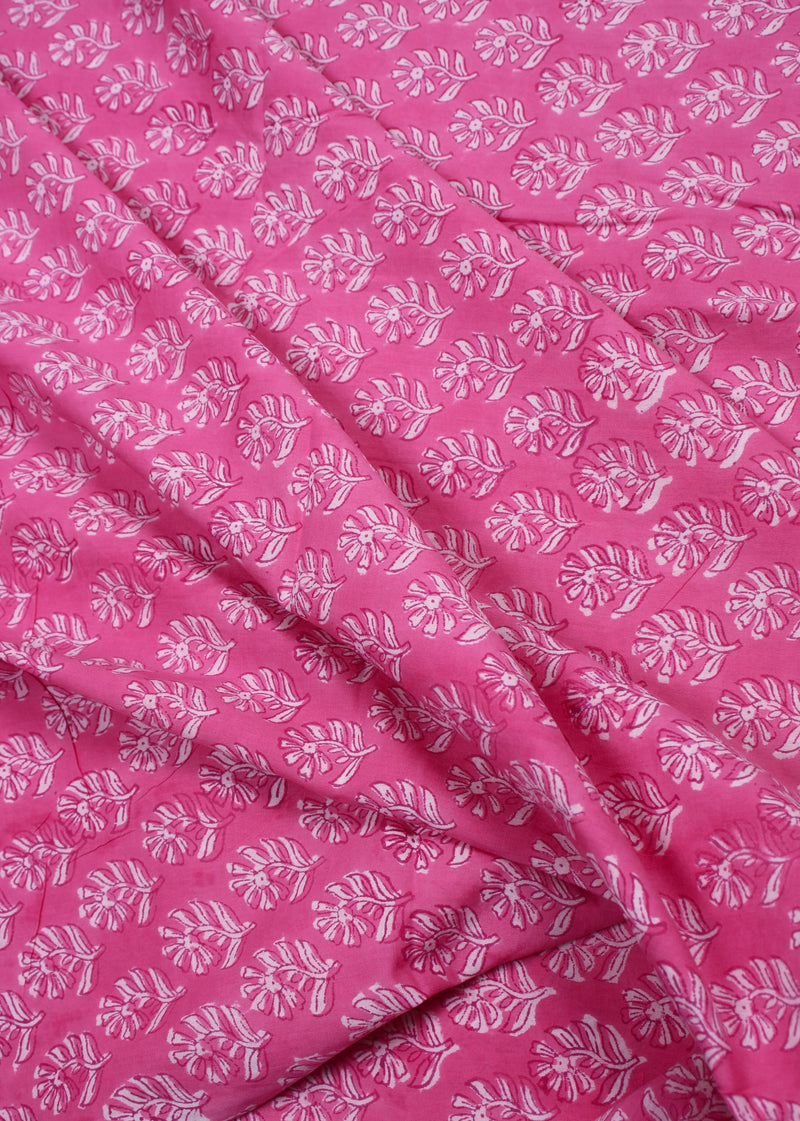 Dahlia Dreams Pink Cotton Hand Block Printed Fabric