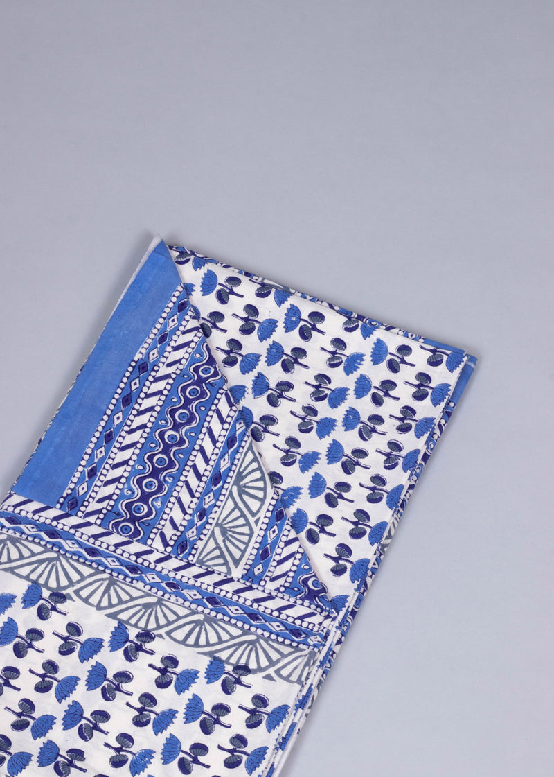 Roseate Blue Block Printed Cotton Bedsheet