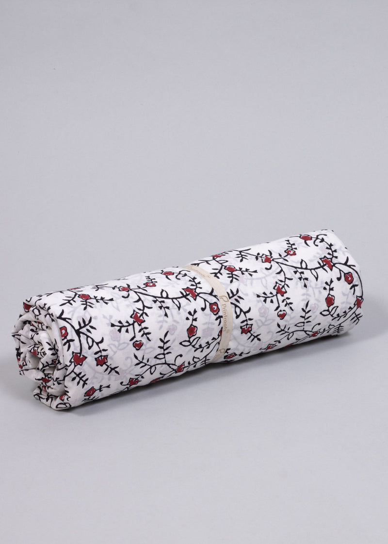 Flowers in the Daylight  Red and Black  Cotton Hand Block Printed Fabric (1.50 Meter)