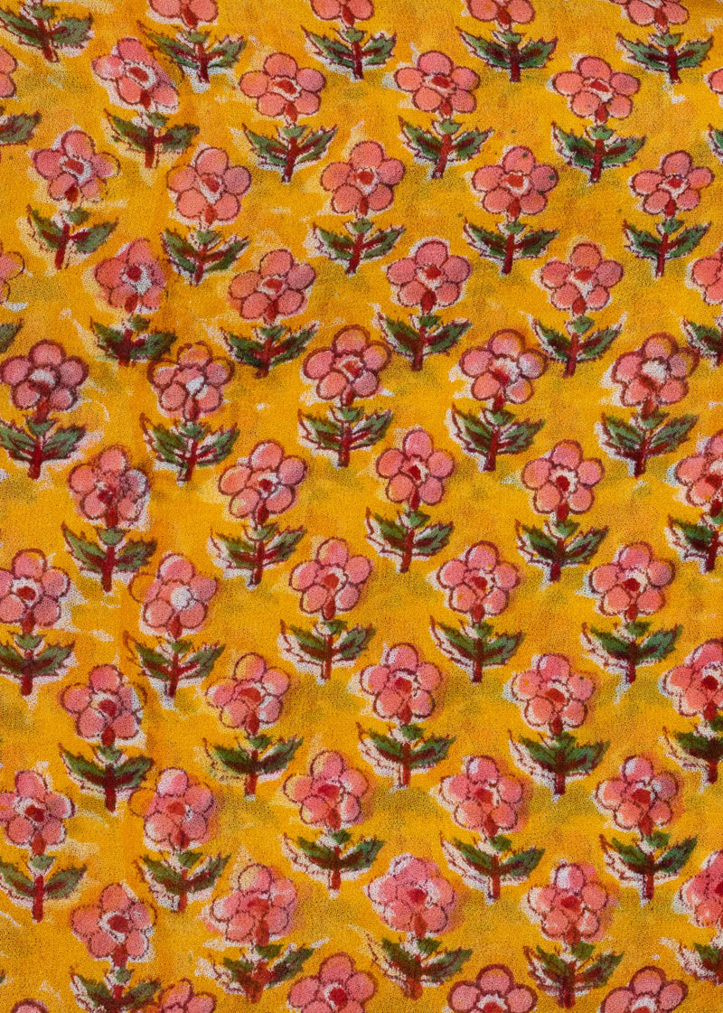 Daisies Yellow Georgette Hand Block Printed Fabric