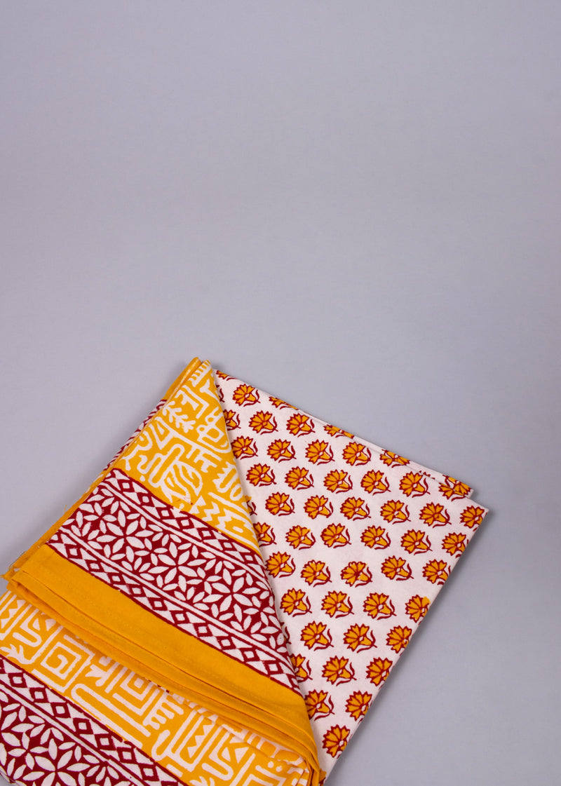 Maytime Marigold Hand Block Printed Cotton Bedsheets