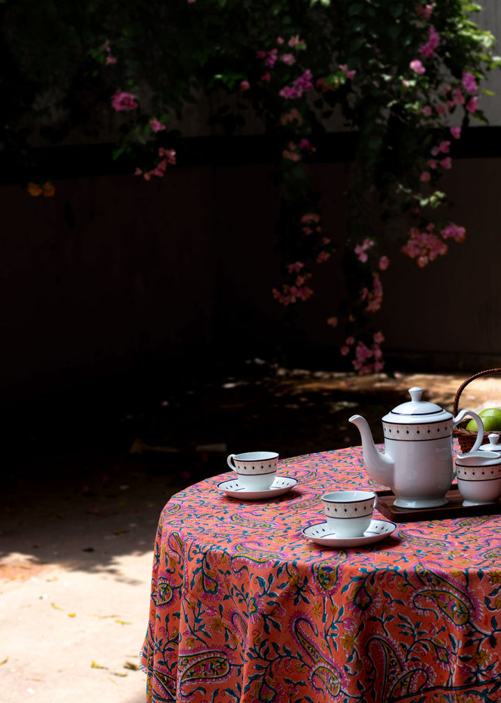 Aquamarine Hand Block Printed Table Cover