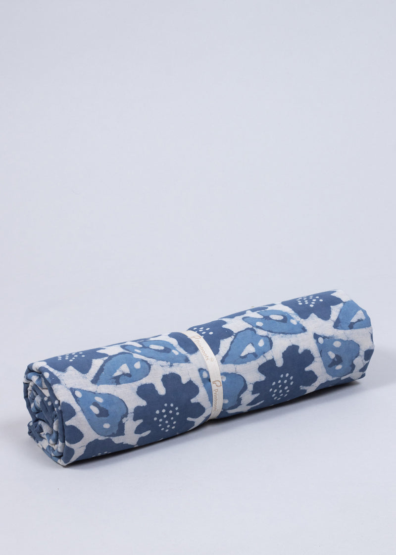 Illusory Autumns Cobalt Blue and Dark Blue Hand Block Printed Cotton Mulmul Fabric (2.00 Meter)